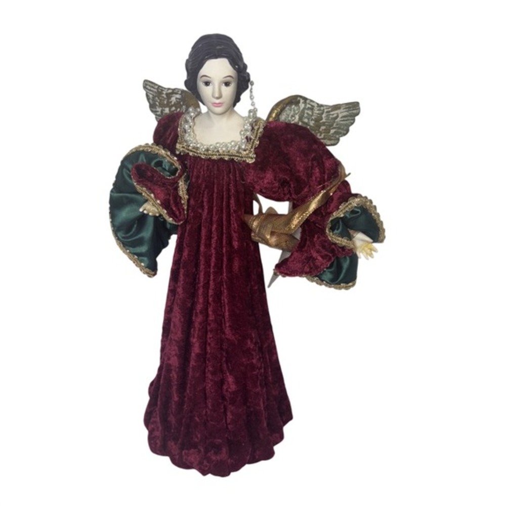 Sandy Dolls Angelica Angel Tree Topper 12‎ Inch Burgundy Velvet Gold Christmas